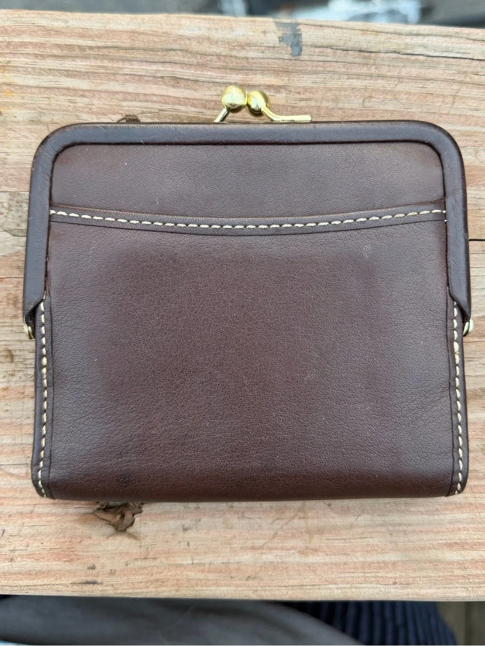 Vintage Coach Brown Leather Kisslock Bifold Wallet
